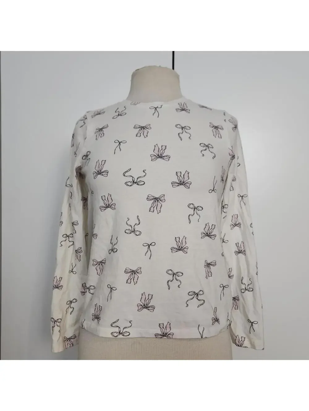 Coquette Pink Bows Long Sleeve White Shirt Old Nacy Youth XL
